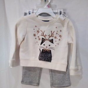 Joe Boxer Girl's Christmas Sweat Suit Set Color Cream/Gray Size 12 Months NWT